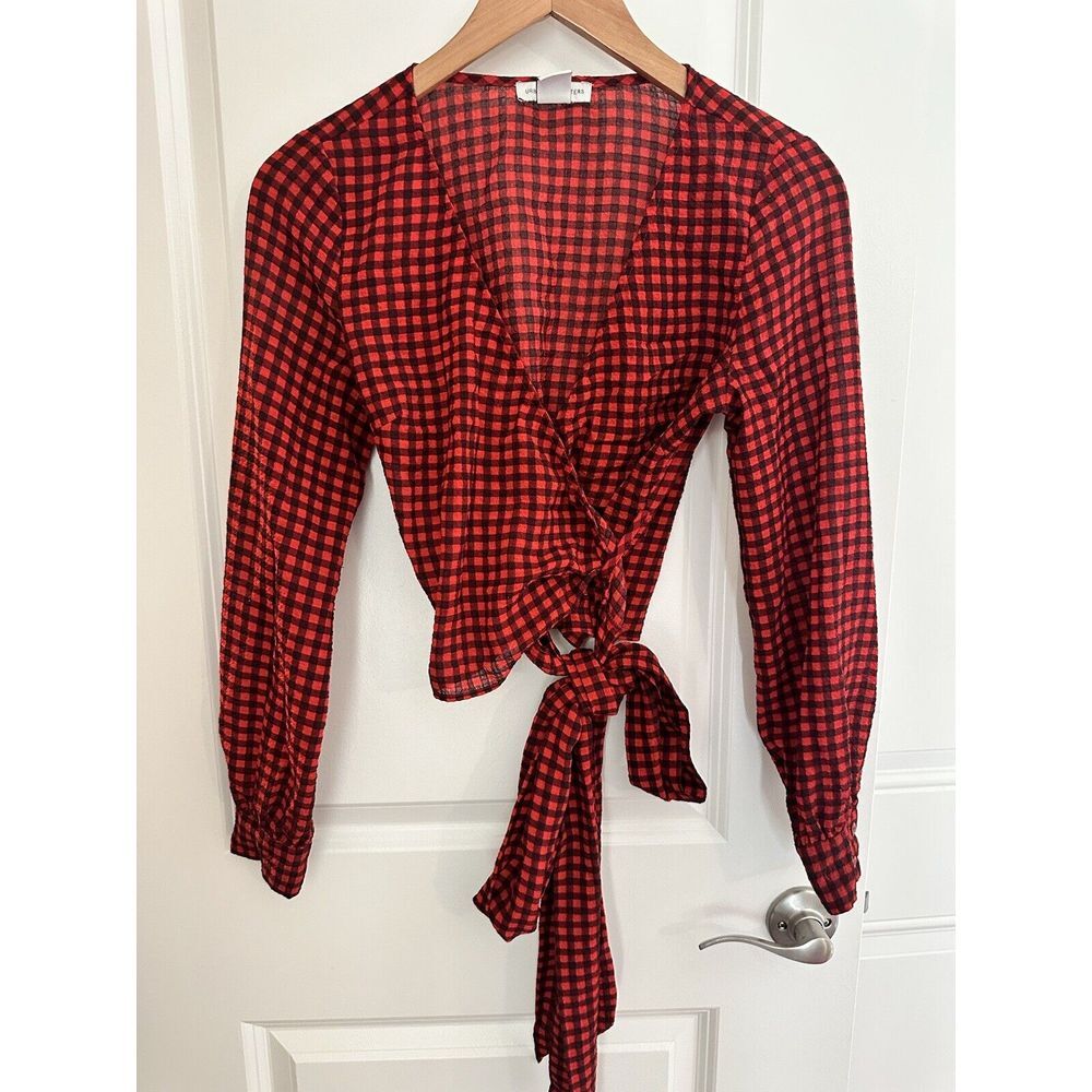 Urban Outfitters Red Plaid Tie Top Small